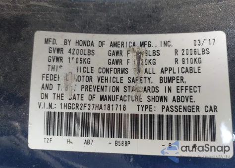 2017 Honda Accord Lx z USA, uszkodzony, nr VIN 1HGCR2F37HA181718